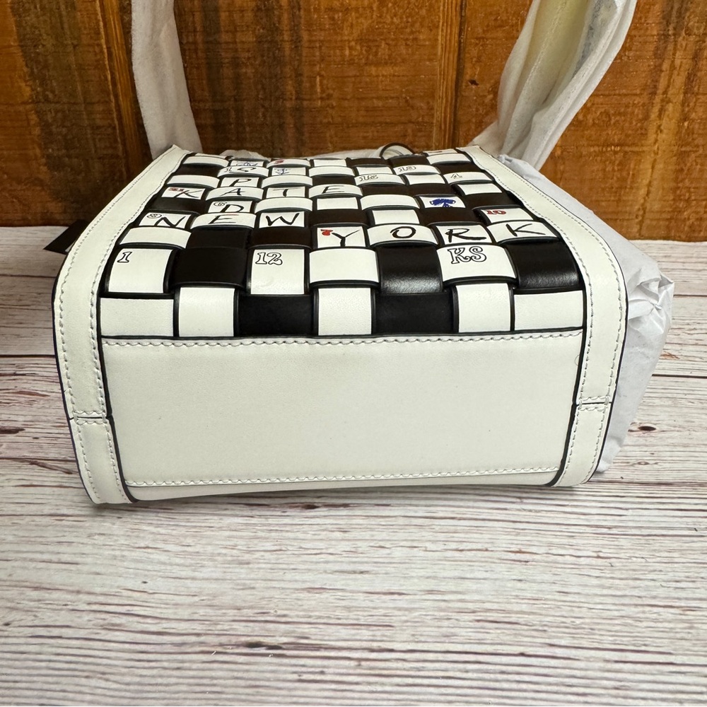 Kate Spade Wordplay Mini Manhattan Leather Tote - Black & White Crossword - Picture 4 of 8
